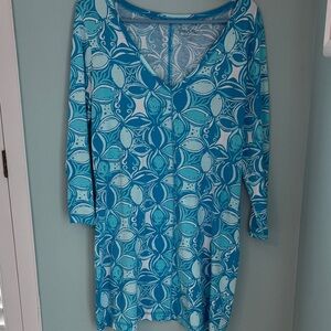 Lilly Pulitzer Turquoise and White Patterned Dress Size Medium